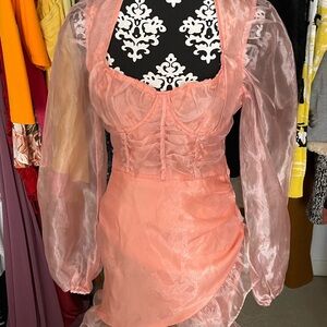 PrettyLittleThing Peach Sheer Dress